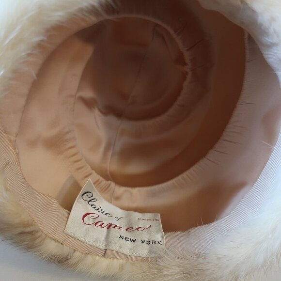 Womens Claire of Cameo New York Paris Beige Mink Fur Pillbox Hat S - Picture 5 of 5